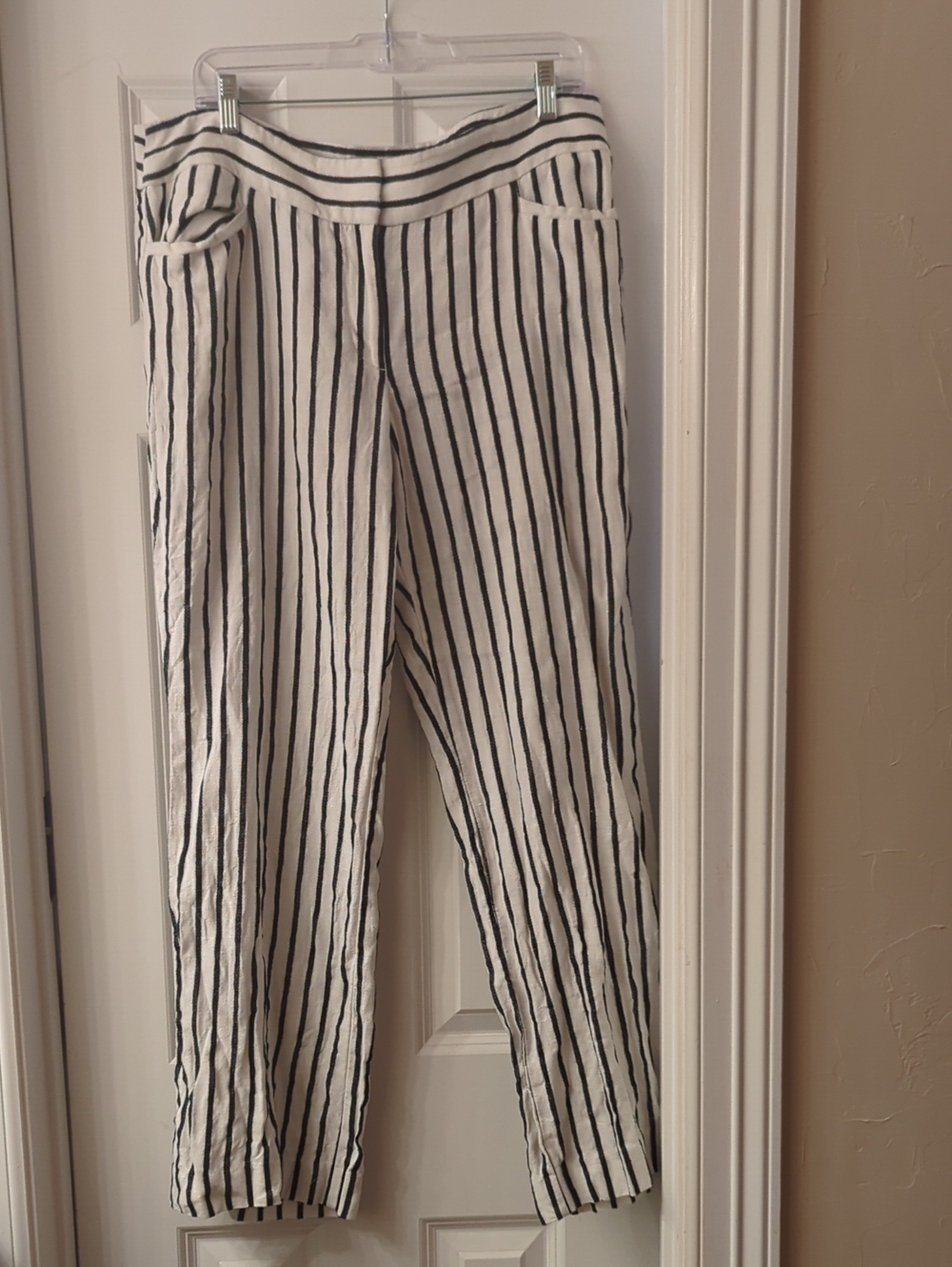 LOFT White and Black Vertical Stripe Pants